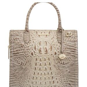Brahmin Beige Crocodile Caroline Satchel Embossed Leather Tote